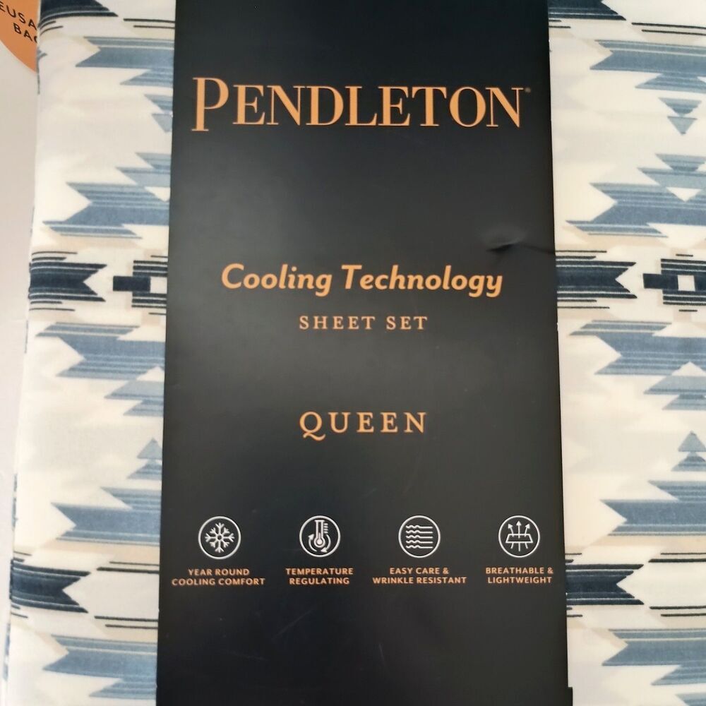 Pendleton Queen Size Sheet Set Cooling Technology Moonlit Mesa Blue Aztec - Picture 3 of 6